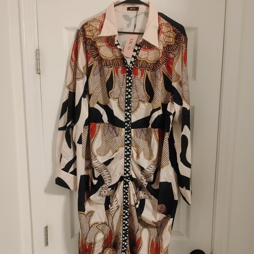 Mica's Multi-Colored Abstract Long Sleeve Button Down Dress Size 3XL
